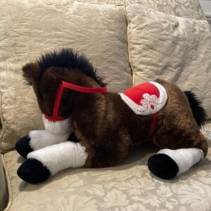 Toys R Us Brown Horse with Red & White Saddle 2013 Plush Stuffed Animal 22” Toy